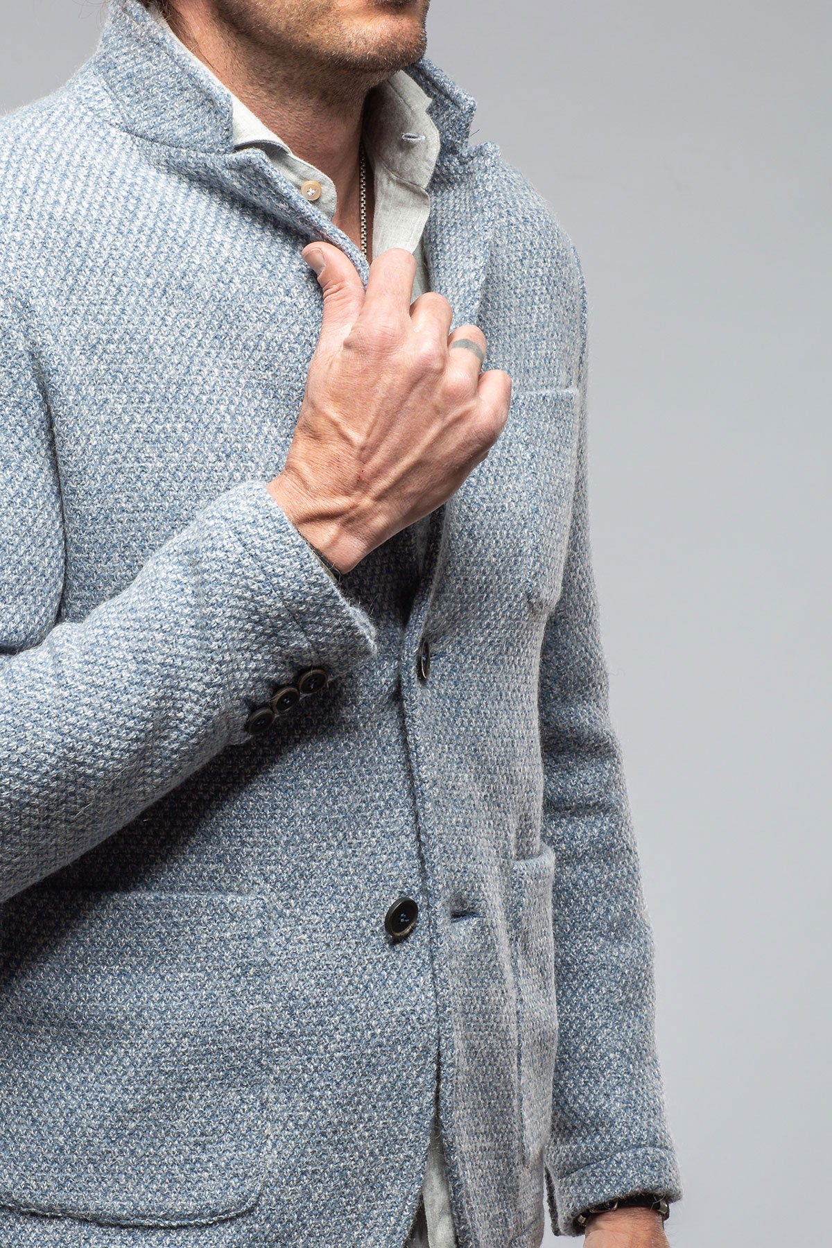 Gimo's Halifax Knit Coat In Light Blue Warehouse - Mens - Outerwear - Cloth