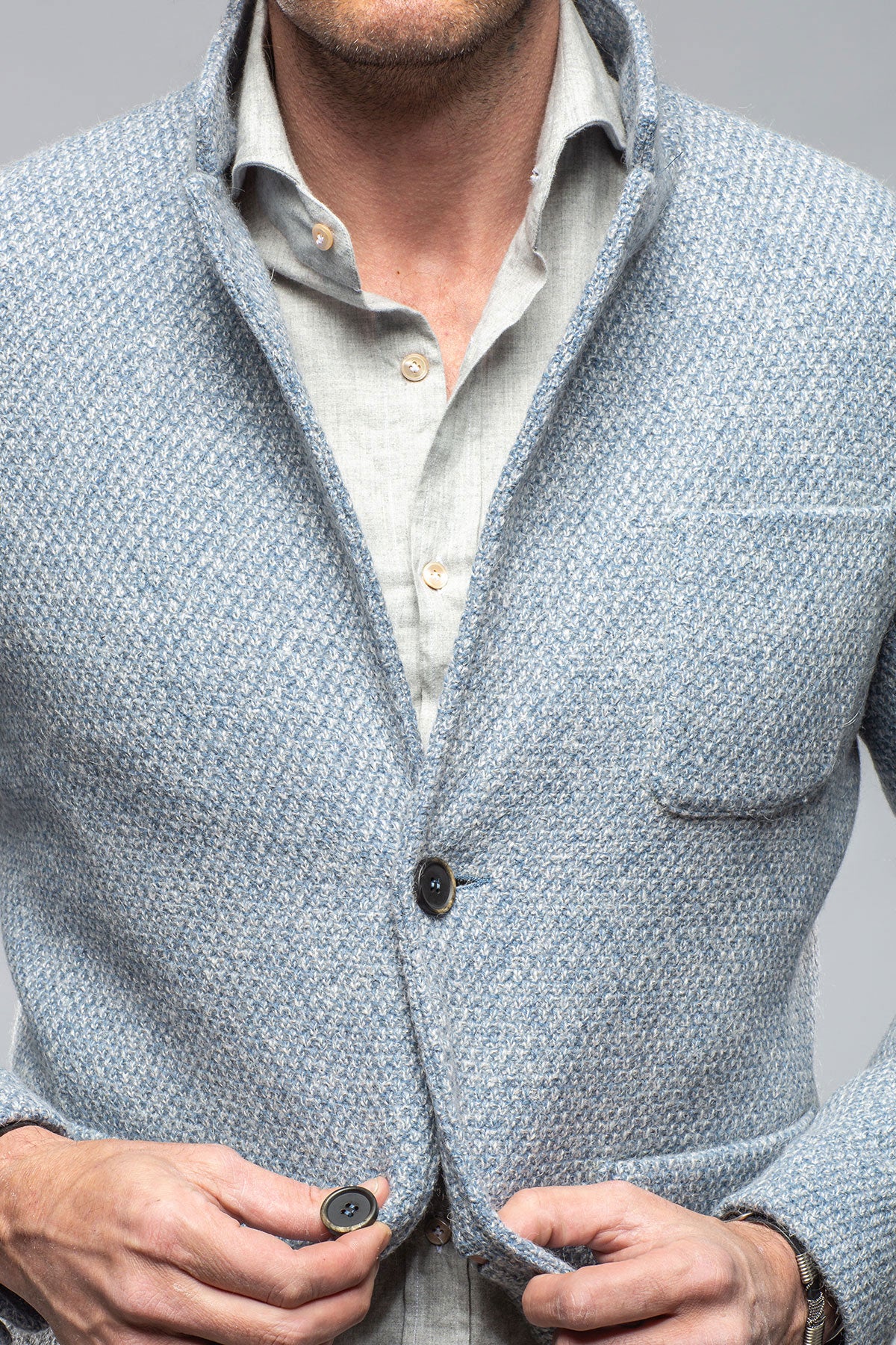 Gimo's Halifax Knit Coat In Light Blue Warehouse - Mens - Outerwear - Cloth