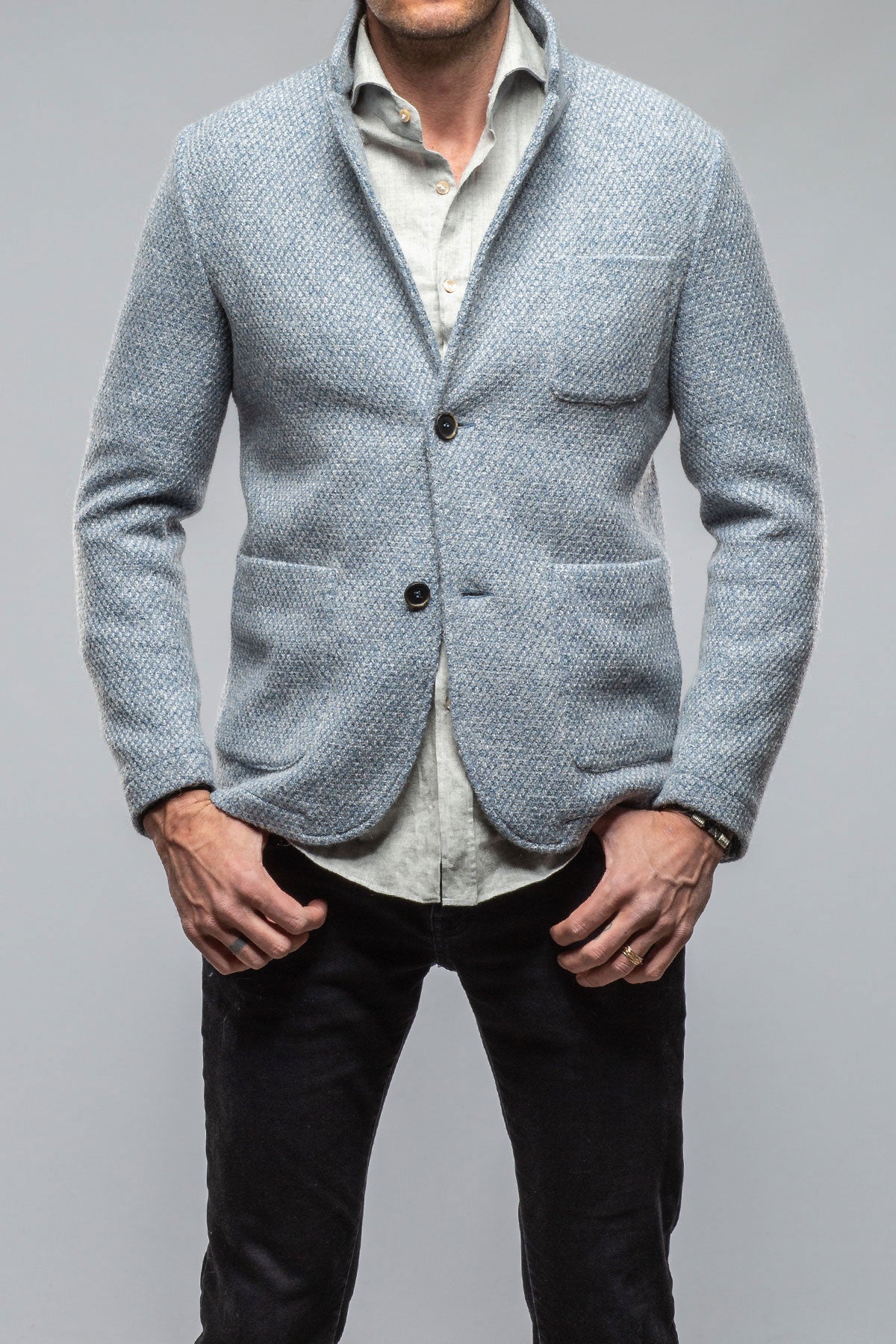 Gimo's Halifax Knit Coat In Light Blue Warehouse - Mens - Outerwear - Cloth