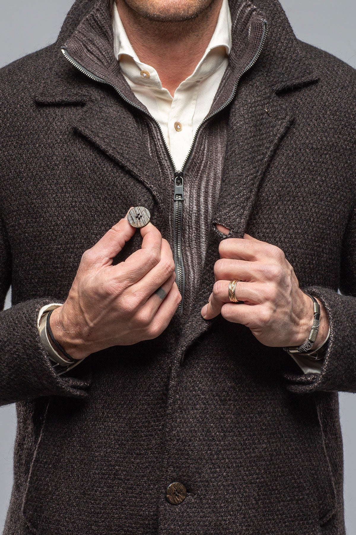 Gimo's Juneau 3/4 Knit Coat In Charcoal Brown Warehouse - Mens - Outerwear - Cloth