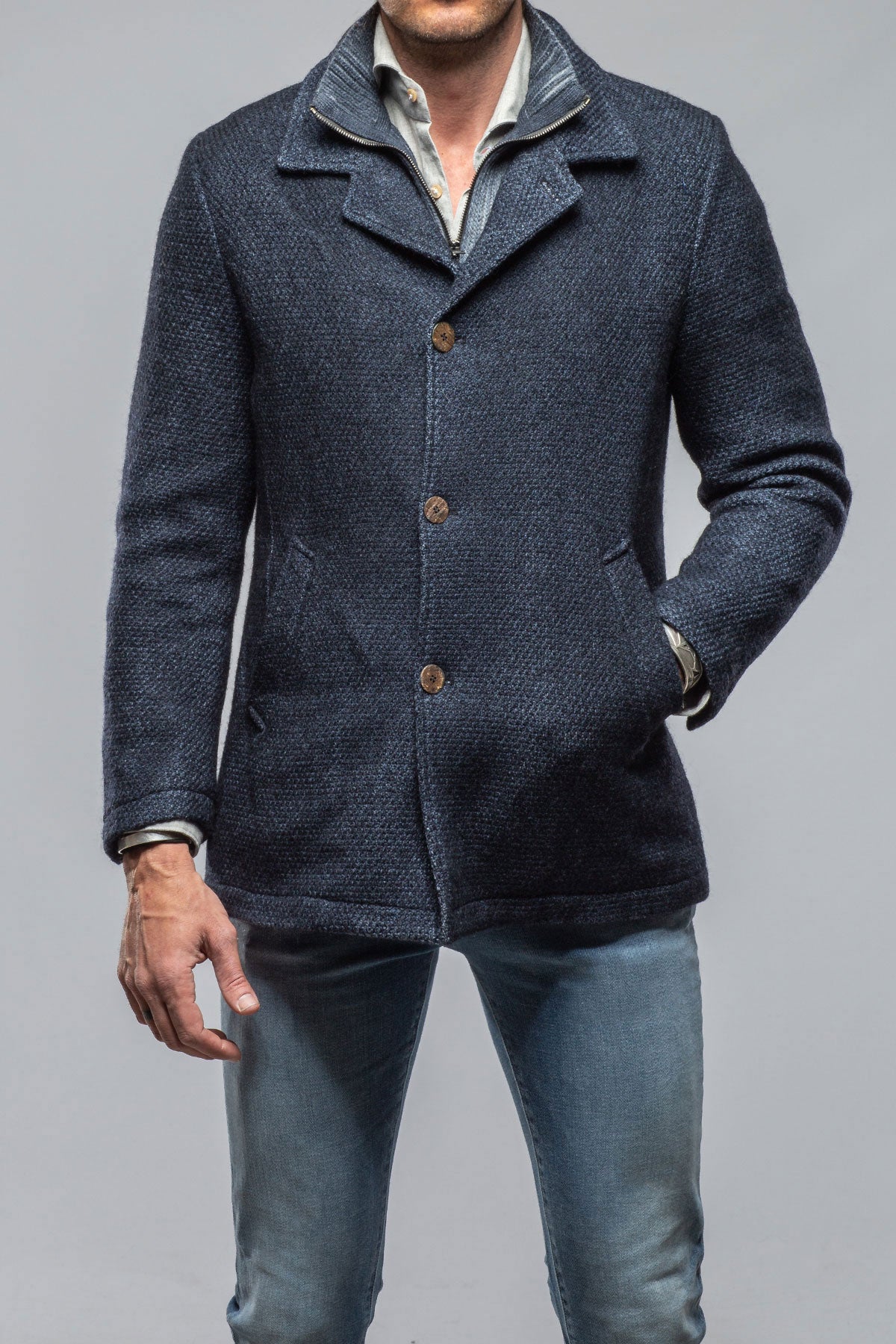 Gimo's Juneau 3/4 Knit Coat In Navy Warehouse - Mens - Outerwear - Cloth