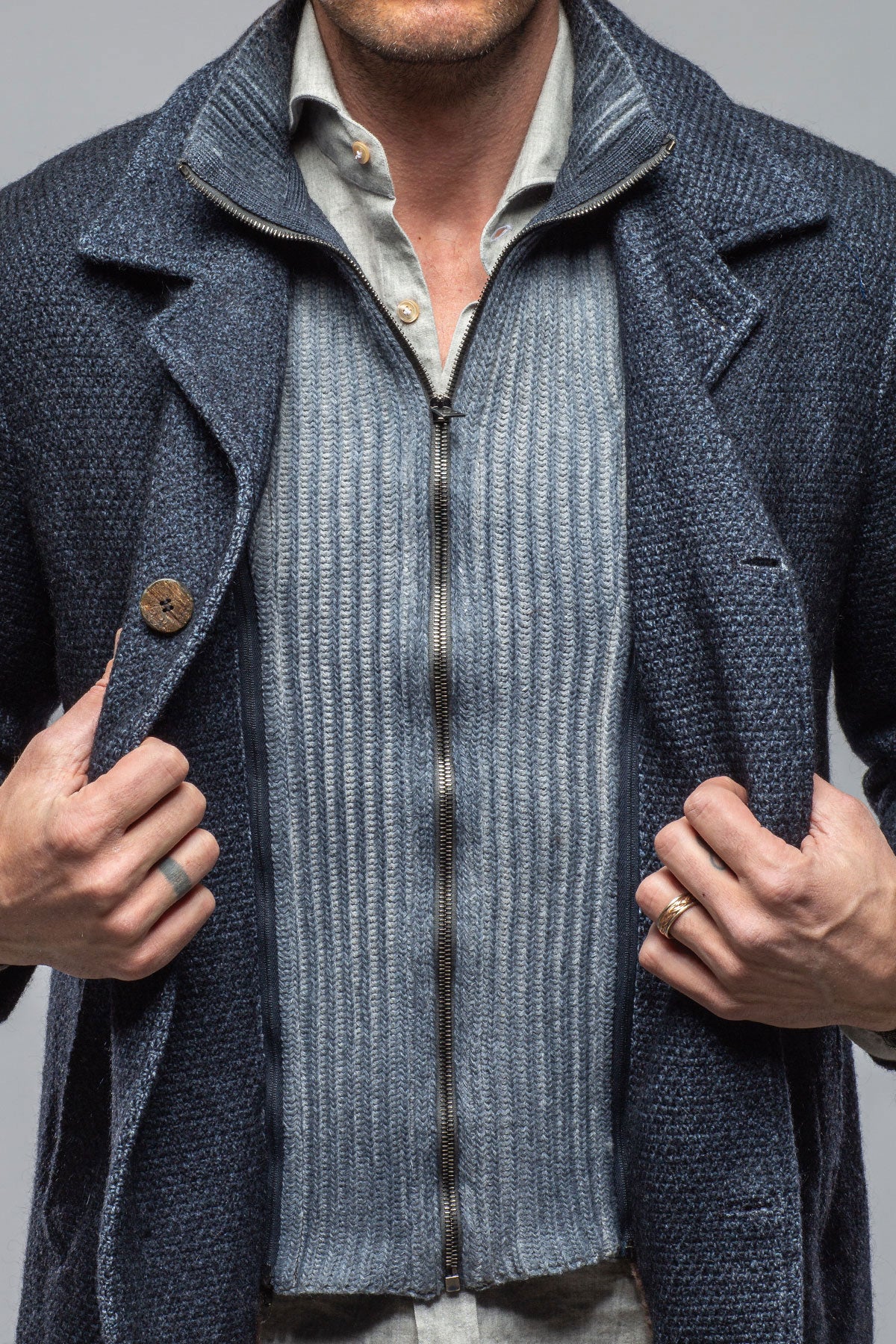 Gimo's Juneau 3/4 Knit Coat In Navy Warehouse - Mens - Outerwear - Cloth