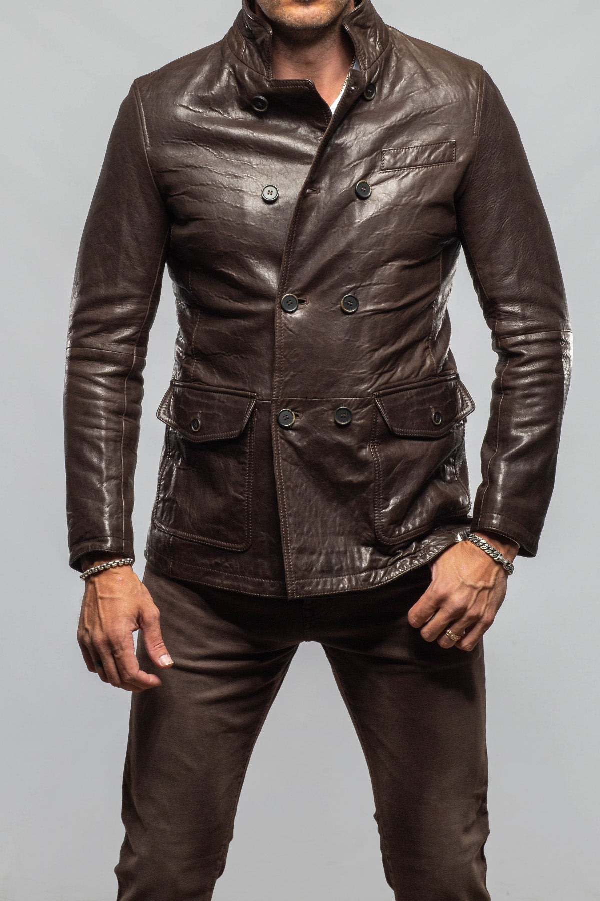 Gimo's Kane Double-Breasted Leather Jacket Samples - Mens - Outerwear - Leather