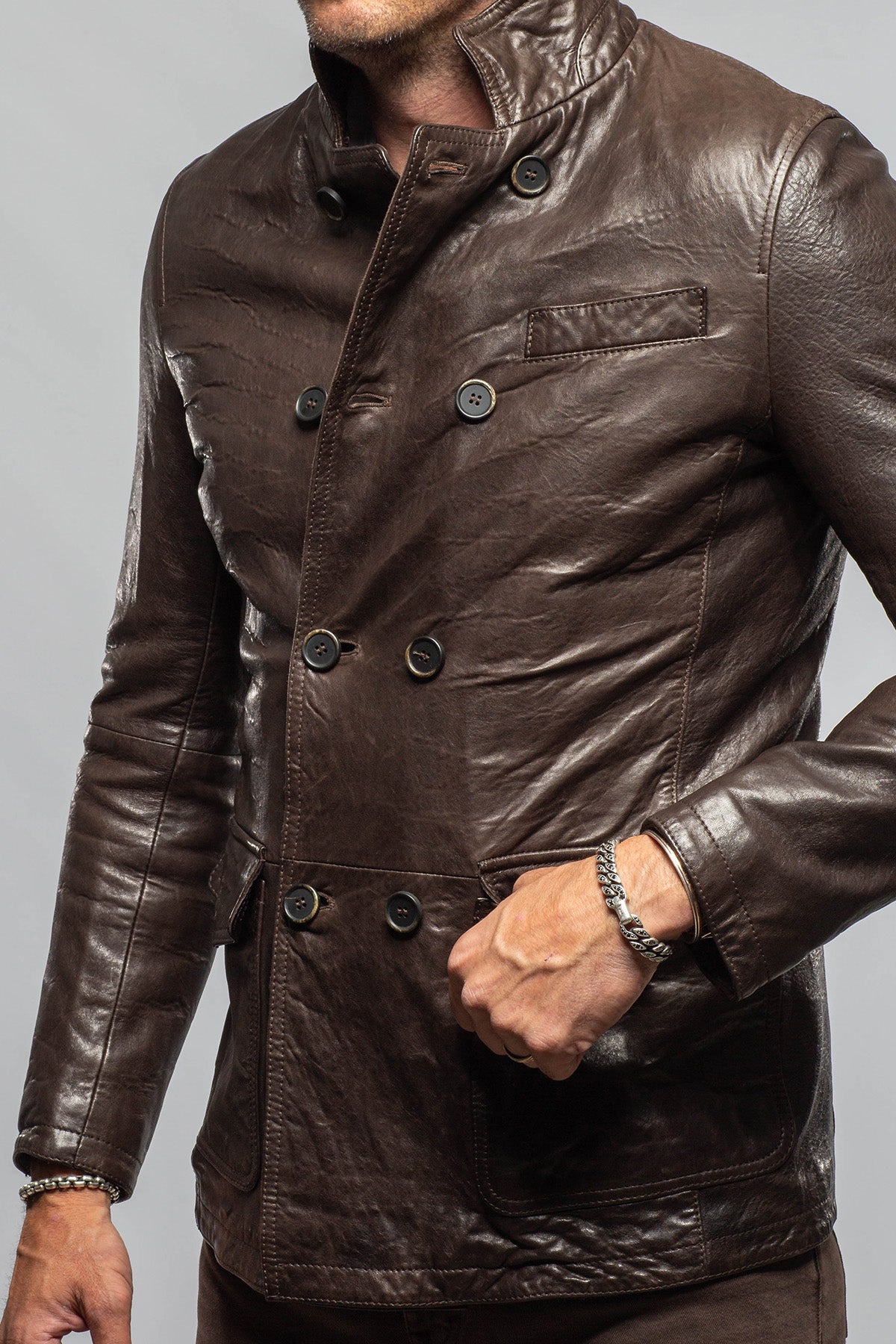 Gimo's | Kane Double-Breasted Leather Jacket | Samples - Mens - Outerwear - Leather 