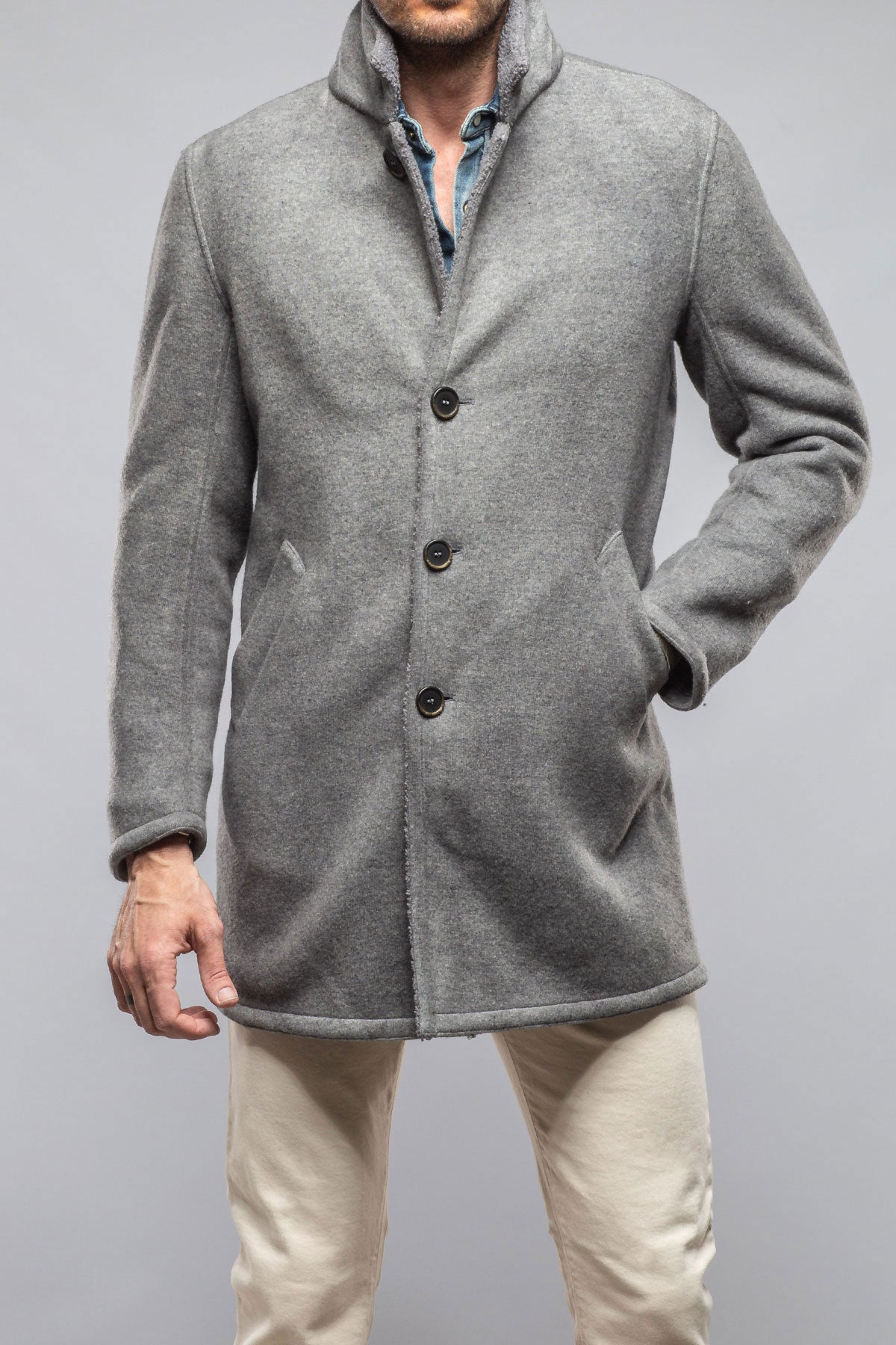 Gimo's Kane Long Wool Coat In Grey Warehouse - Mens - Outerwear - Cloth