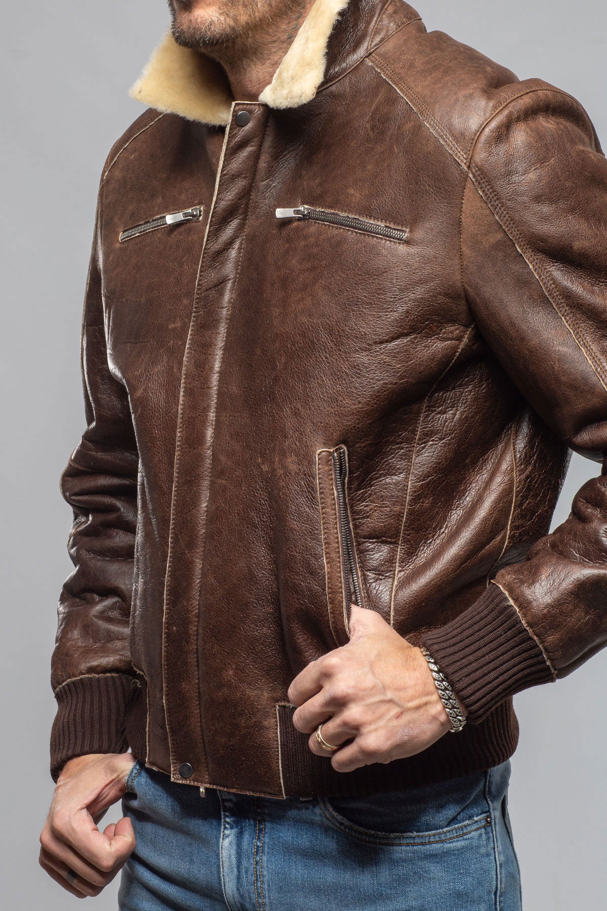 Gimo's Keller Vintage Shearling Bomber Samples - Mens - Outerwear - Shearling