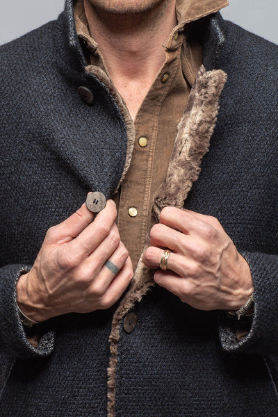 Gimo's Lazard Long Knit Coat In Navy Warehouse - Mens - Outerwear - Cloth