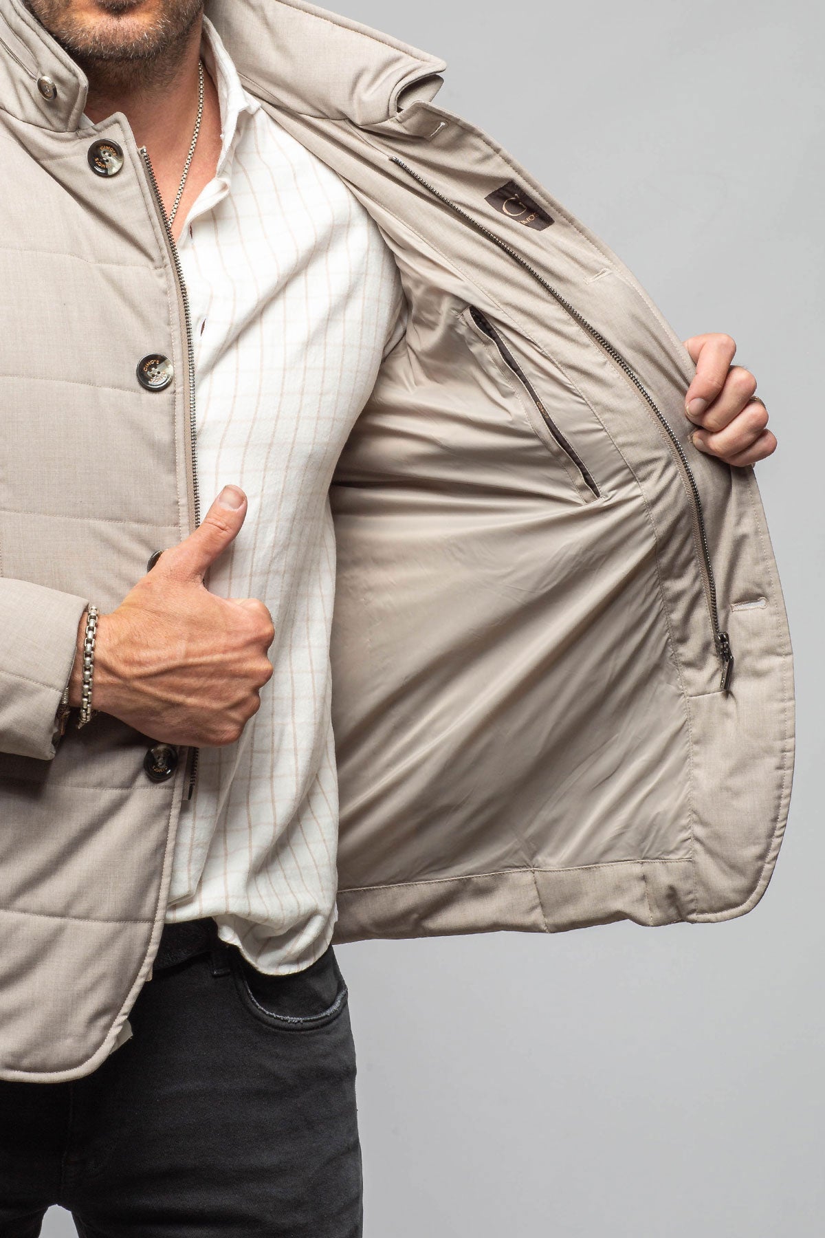 Gimo's Lexington Quilted Jacket In Grey Samples - Mens - Outerwear - Cloth