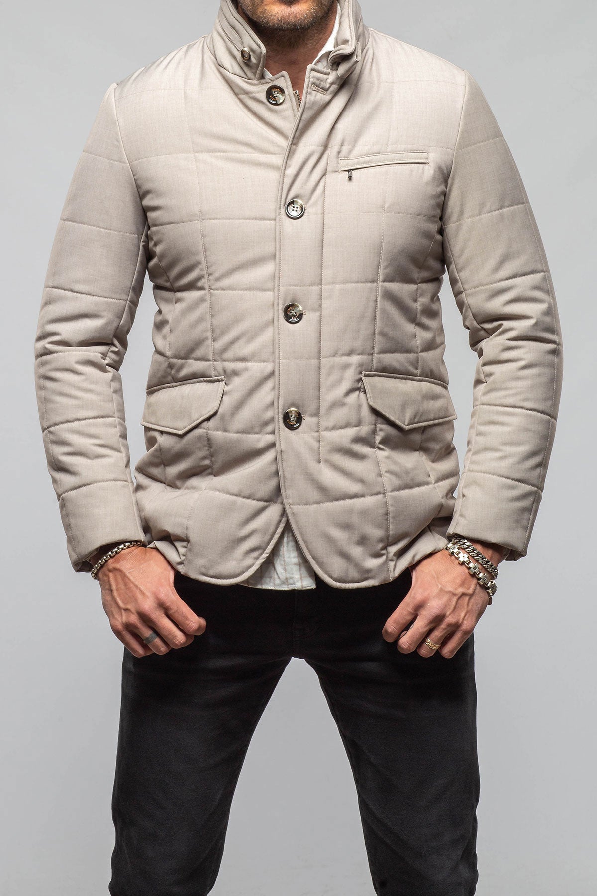 Gimo's Lexington Quilted Jacket In Grey Samples - Mens - Outerwear - Cloth