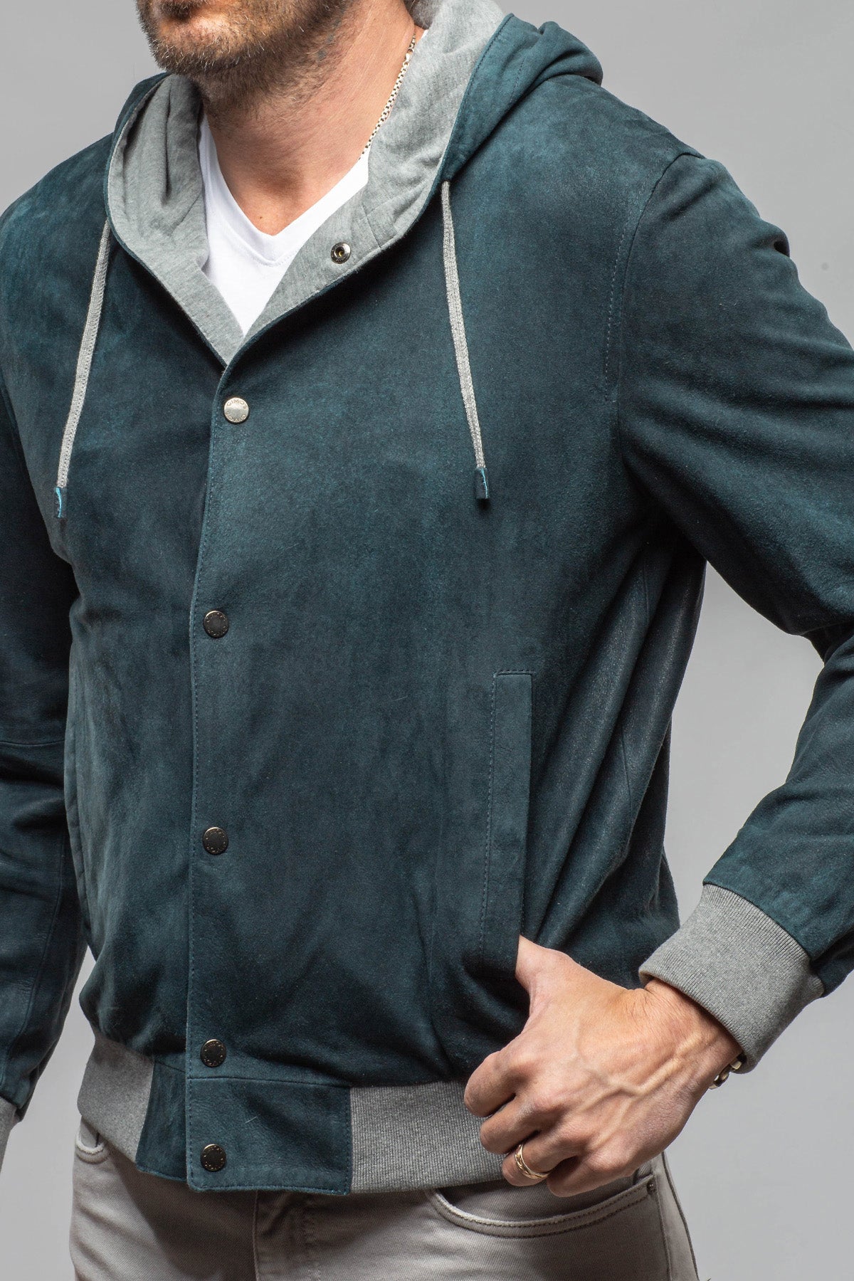 Luca Suede Hoodie | Samples - Mens - Outerwear - Leather | Gimo's
