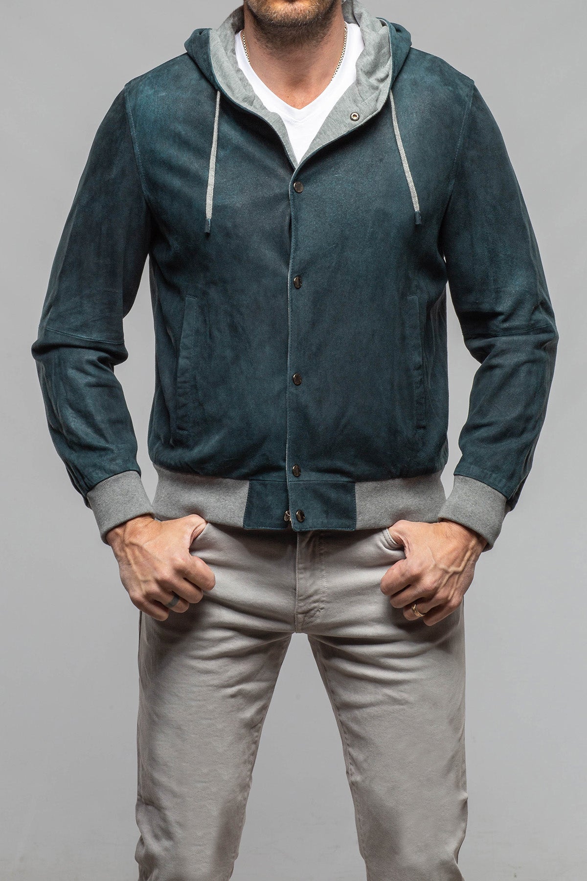 Luca Suede Hoodie | Samples - Mens - Outerwear - Leather | Gimo's