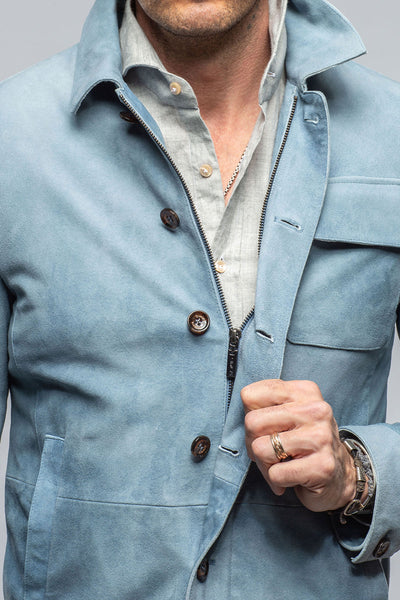 Gimo's Oakley Suede Shirt Jacket In Blue Ice Mens - Outerwear - Leather
