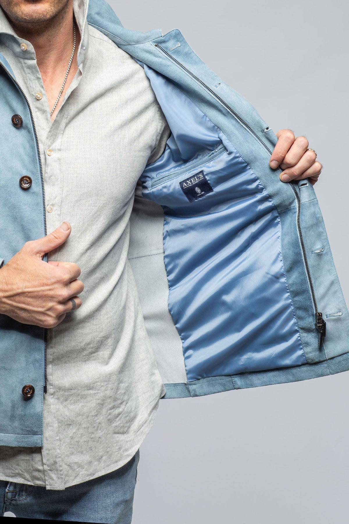 Gimo's Oakley Suede Shirt Jacket In Blue Ice Mens - Outerwear - Leather