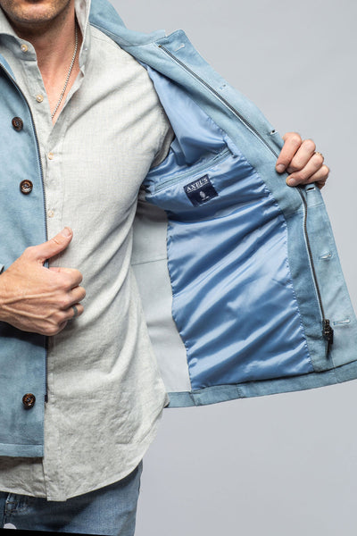 Gimo's Oakley Suede Shirt Jacket In Blue Ice Mens - Outerwear - Leather