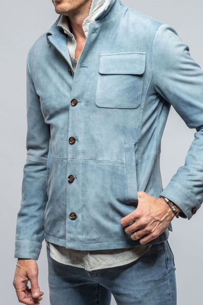 Gimo's Oakley Suede Shirt Jacket In Blue Ice Mens - Outerwear - Leather