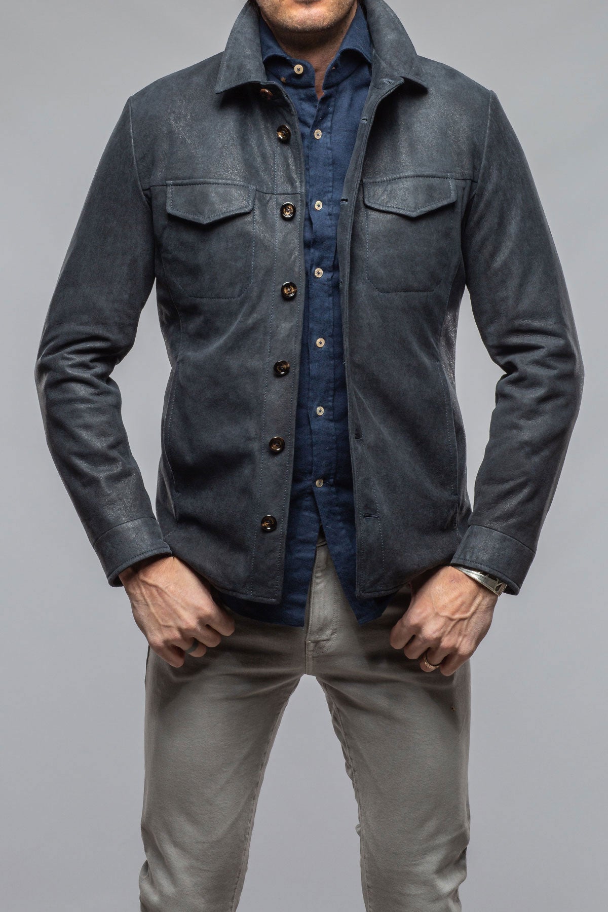 Gimo's Odin Rugged Shirt Jacket In Steel Blue Mens - Outerwear - Leather