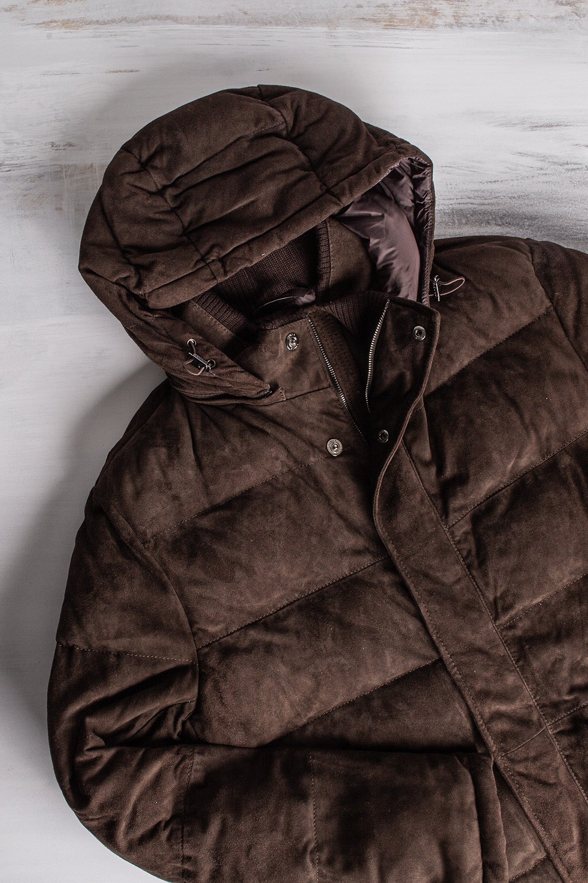 Reardon Suede Down Puffer | Samples - Mens - Outerwear - Leather | Gimo's