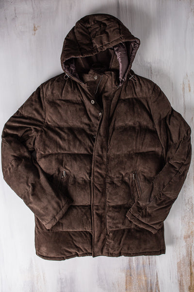 Reardon Suede Down Puffer | Samples - Mens - Outerwear - Leather | Gimo's