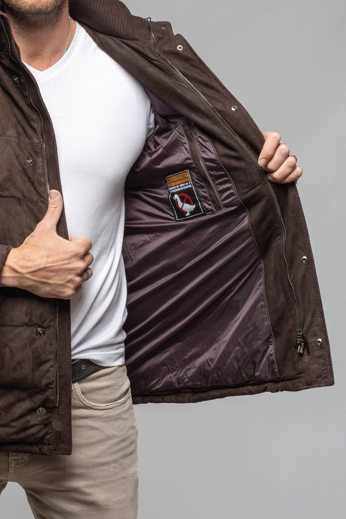 Gimo's Reardon Suede Down Puffer Samples - Mens - Outerwear - Leather