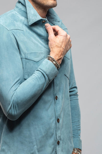 Gimo's Red River Suede Western Shirt In Blue Mens - Outerwear - Leather