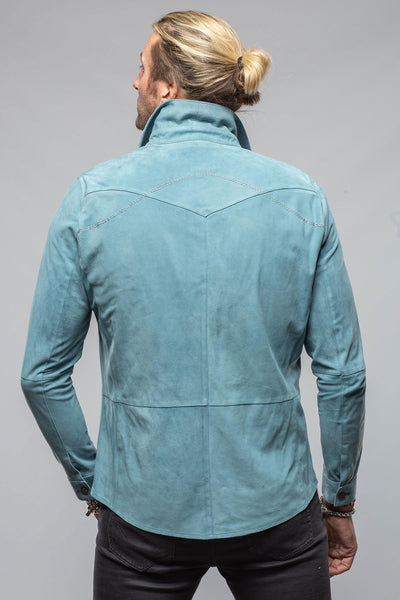 Gimo's Red River Suede Western Shirt In Blue Mens - Outerwear - Leather
