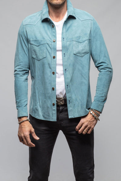 Gimo's Red River Suede Western Shirt In Blue Mens - Outerwear - Leather