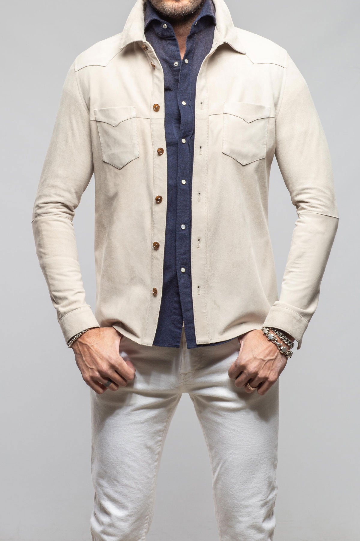 Gimo's Red River Suede Western Shirt In Ecru Mens - Outerwear - Leather