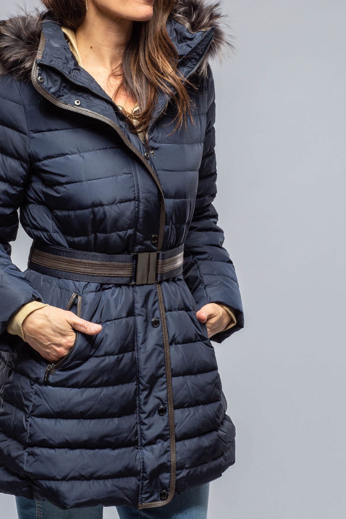 Gimo's Thalia Long Goose Down Coat In Navy Warehouse - Ladies - Outerwear - Cloth
