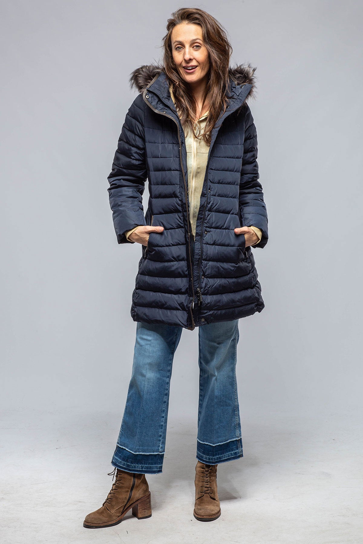 Gimo's Thalia Long Goose Down Coat In Navy Warehouse - Ladies - Outerwear - Cloth