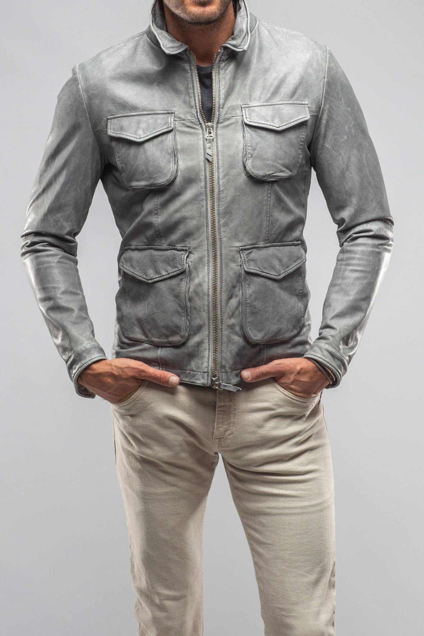 Gimo's Welgos Leather Jacket In Grey Mens - Outerwear - Leather