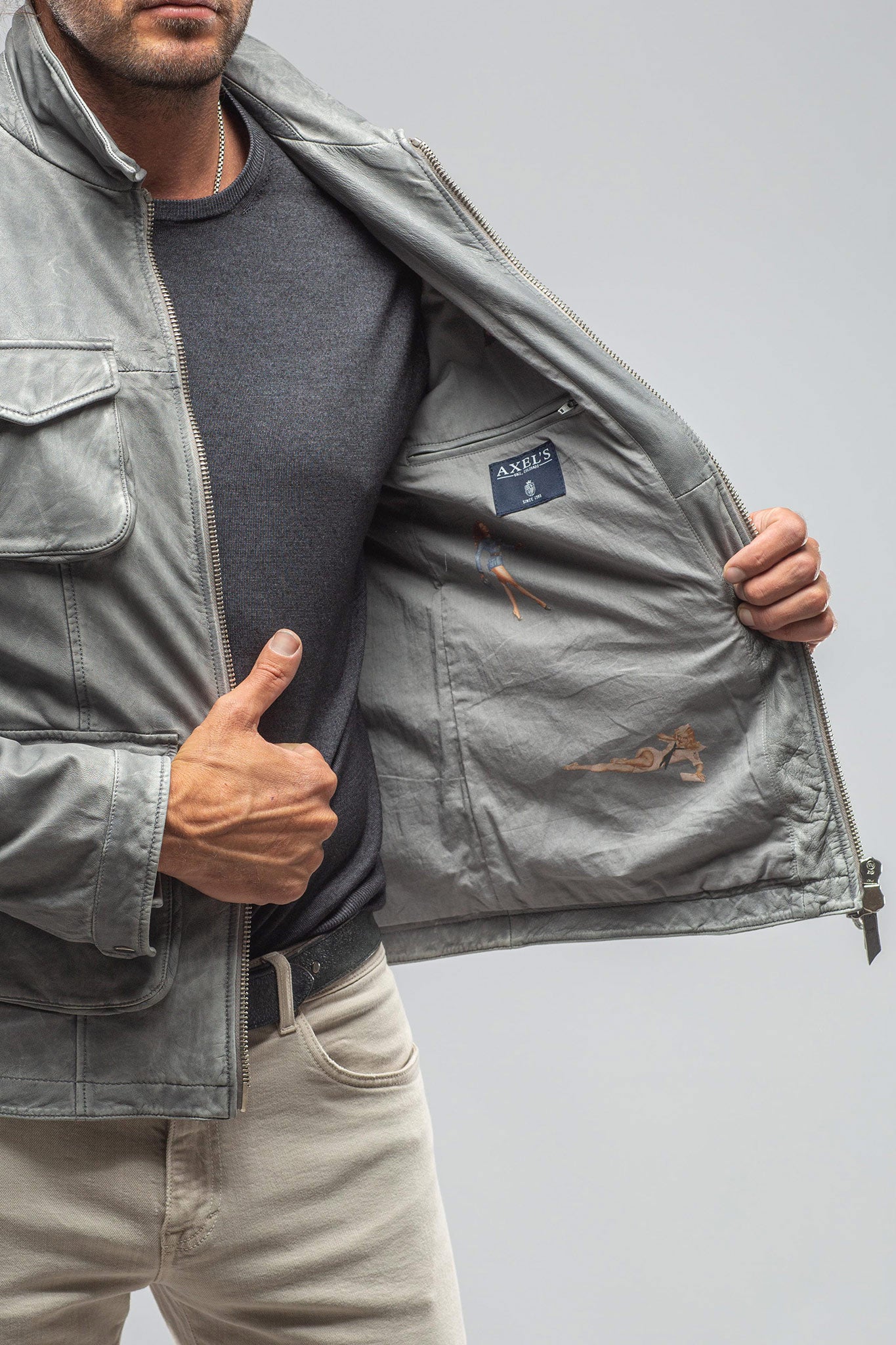 Gimo's Welgos Leather Jacket In Grey Mens - Outerwear - Leather