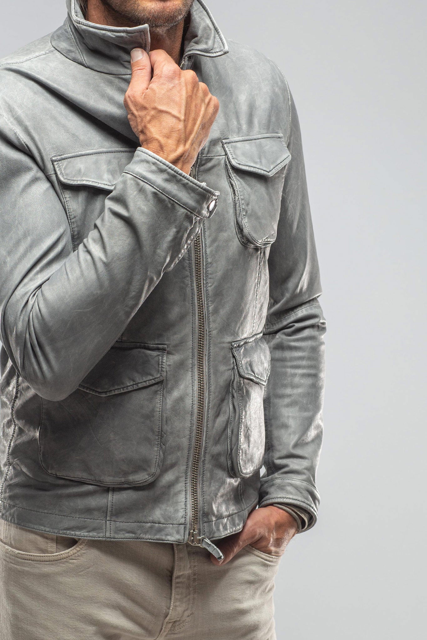 Gimo's Welgos Leather Jacket In Grey Mens - Outerwear - Leather