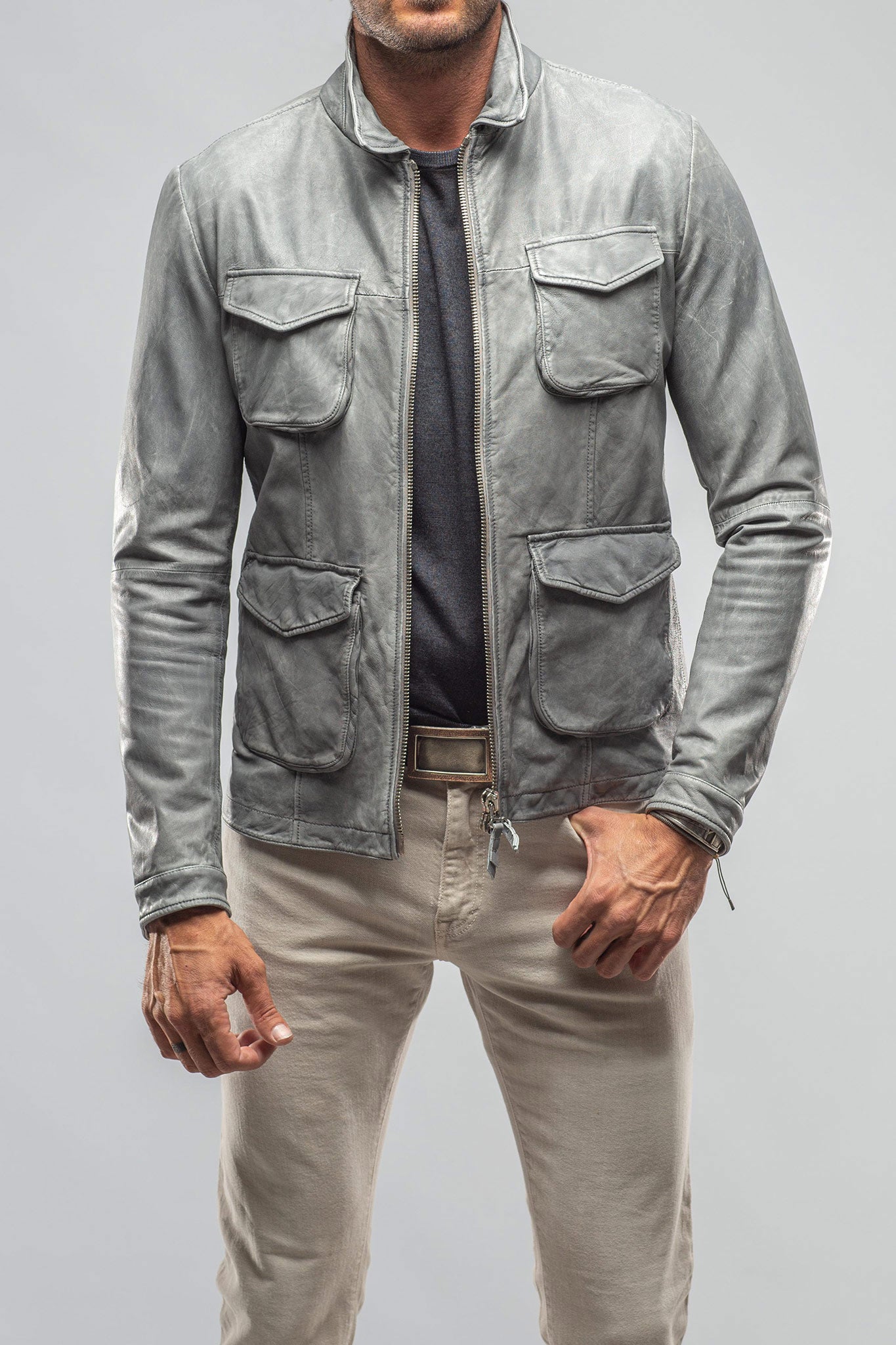 Gimo's Welgos Leather Jacket In Grey Mens - Outerwear - Leather