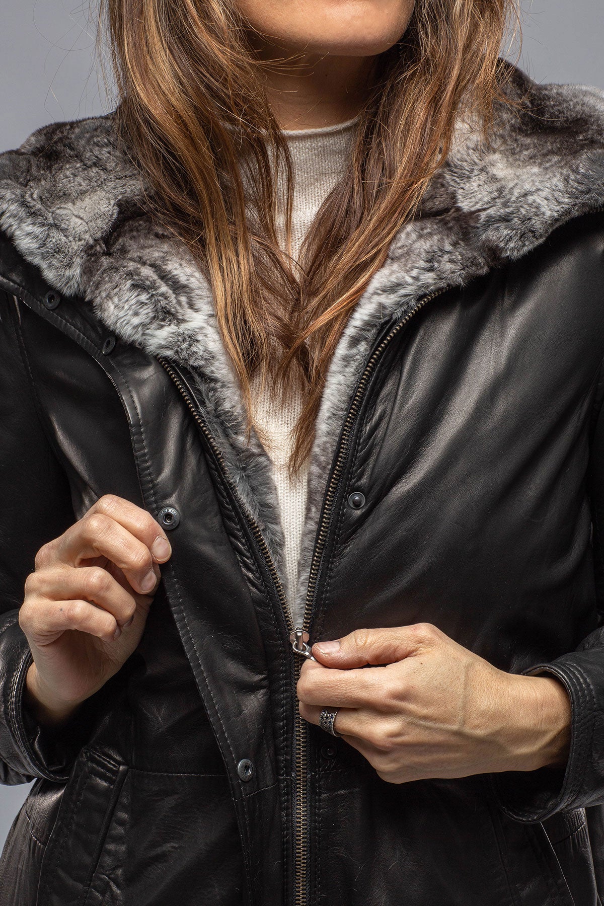 Gimo's Zoe Rex Interior Leather Coat Samples - Ladies - Outerwear - Shearling