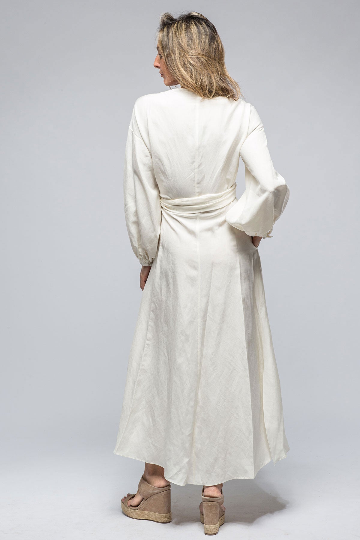 Peasant Blouse Silk/Linen Dress In White | Ladies - Dresses | VOZ