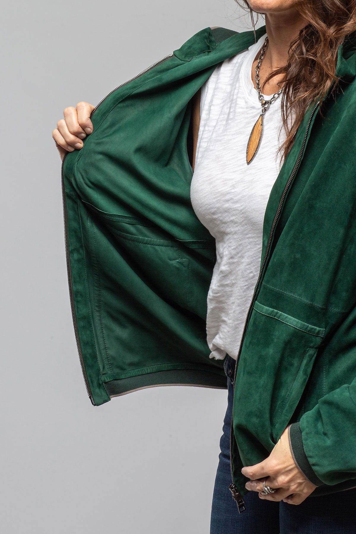 Gollatti DB Suede Hoodie In Forrest Samples - Ladies - Outerwear - Closeouts