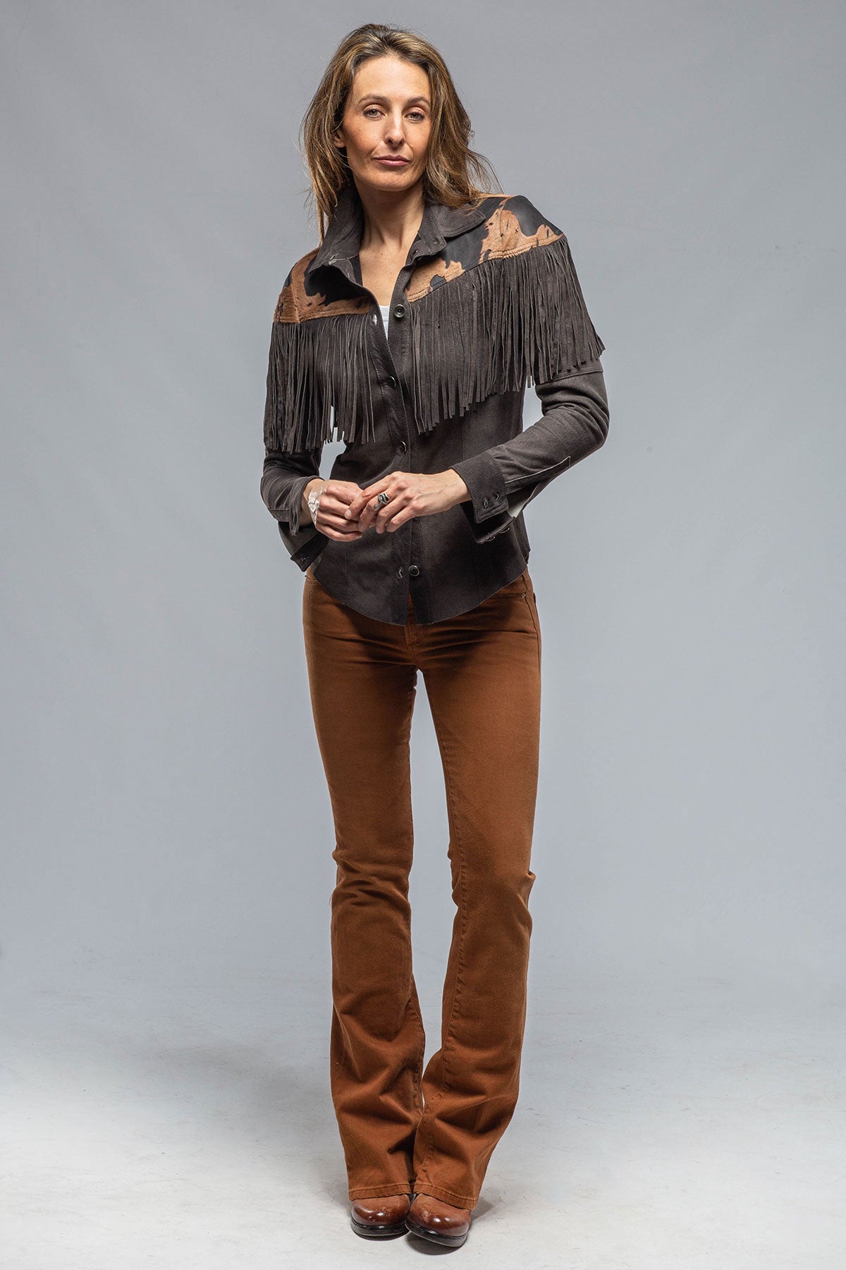 Escalera Hair-On Suede Fringe Shirt In Black | Ladies - Outerwear - Leather | Roncarati