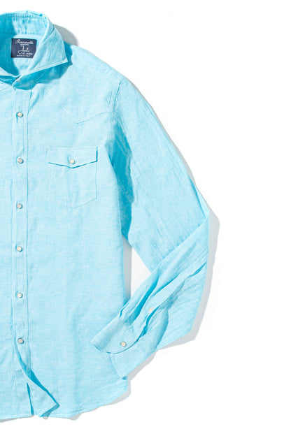 Blanton Linen Cotton Solid Shirt In Turquoise | Mens - Shirts - Dress | Giannetto Portofino