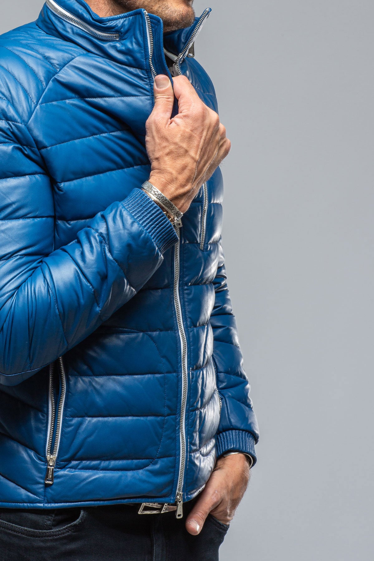 F1 Racer Down Jacket In Blue | Mens - Outerwear - Leather | Heinz Bauer