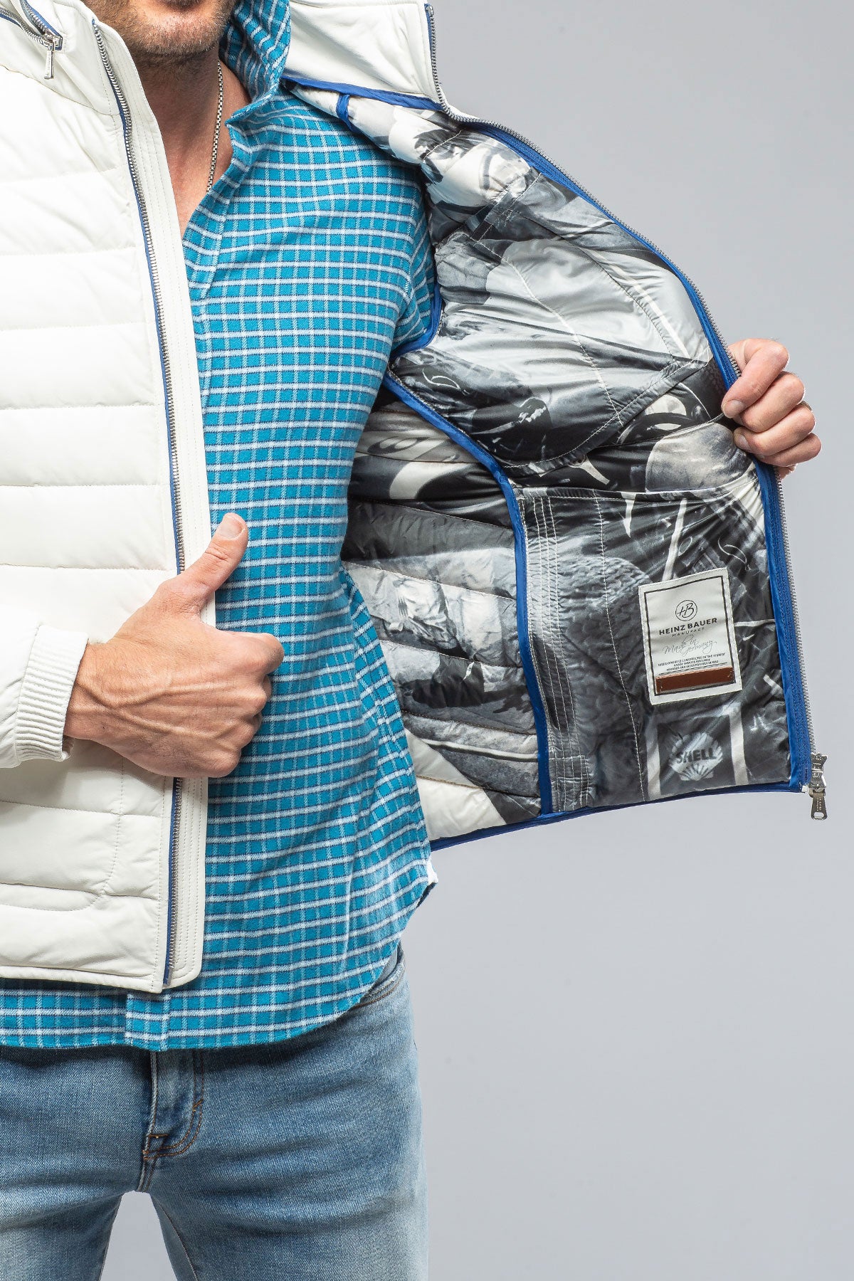 F1 Racer Down Jacket In White | Mens - Outerwear - Leather | Heinz Bauer