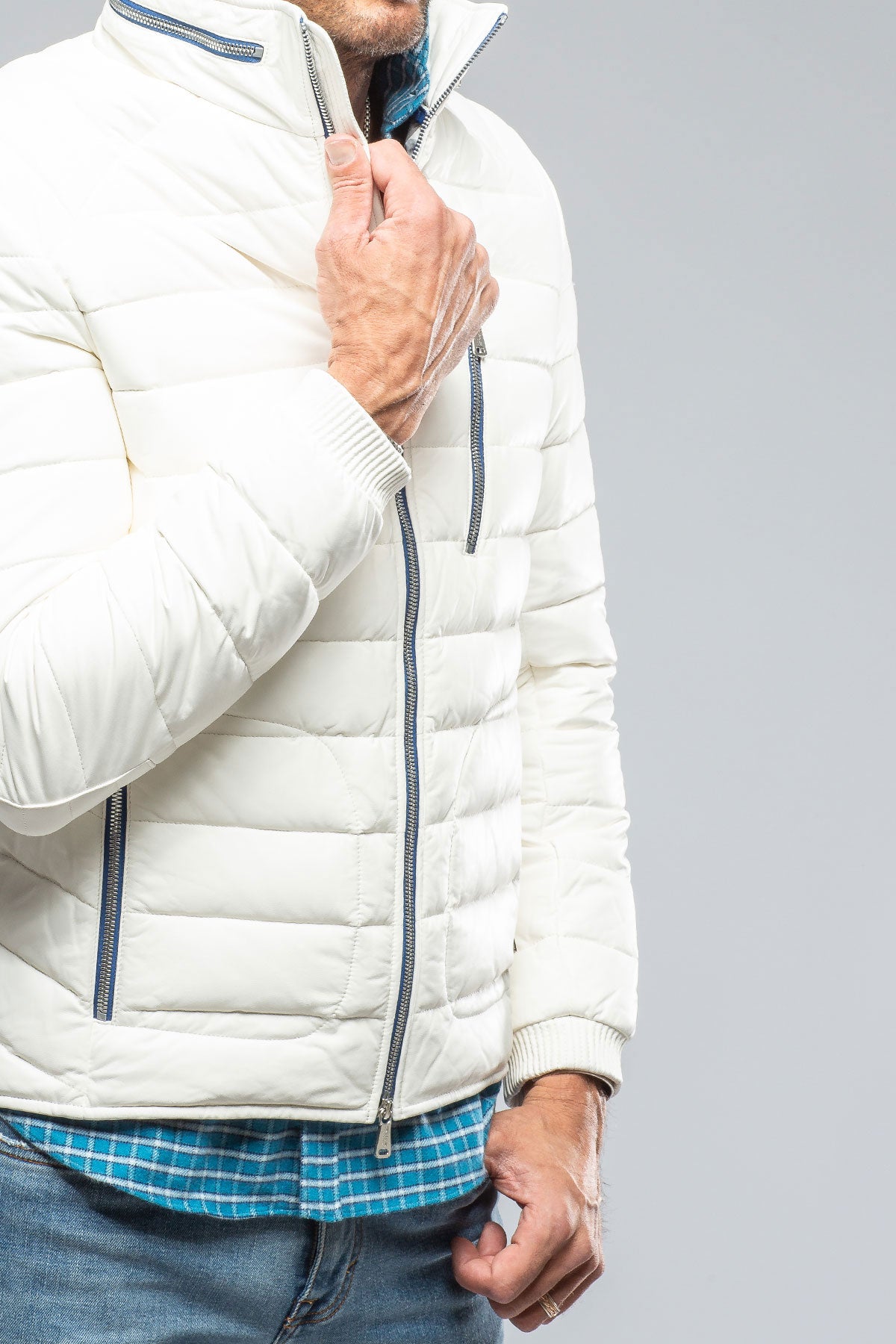 F1 Racer Down Jacket In White | Mens - Outerwear - Leather | Heinz Bauer