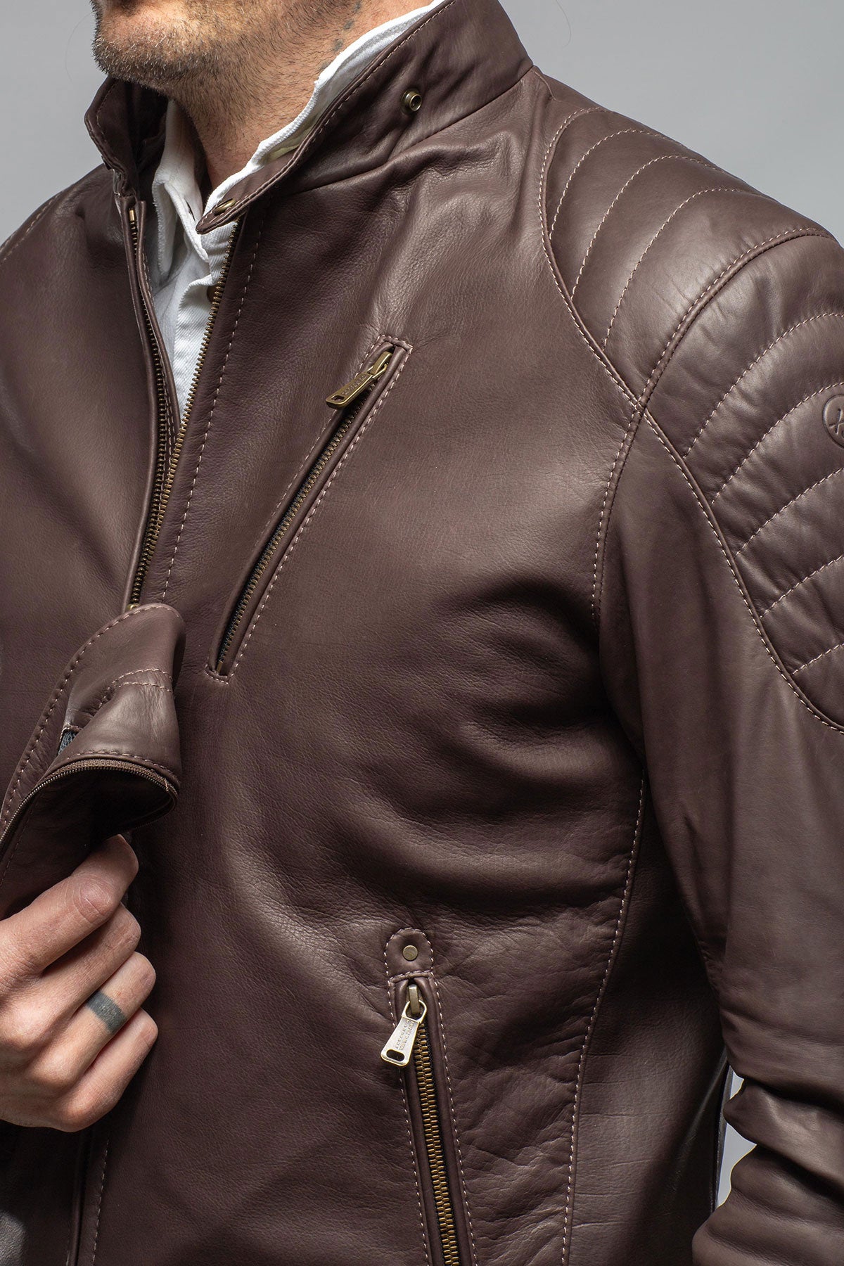 Heinz Bauer Interlagos Moto Jacket In Chocolate Brown Mens - Outerwear - Leather