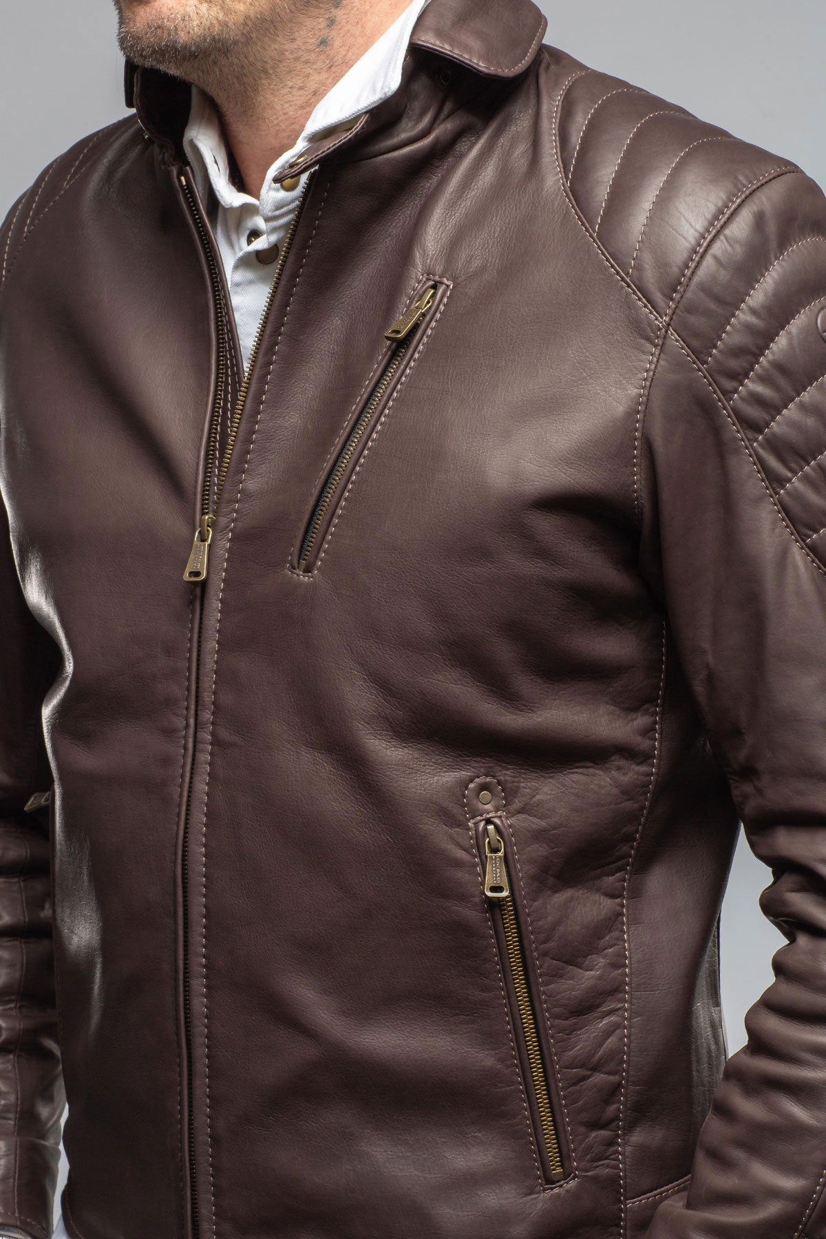 Heinz Bauer Interlagos Moto Jacket In Chocolate Brown Mens - Outerwear - Leather