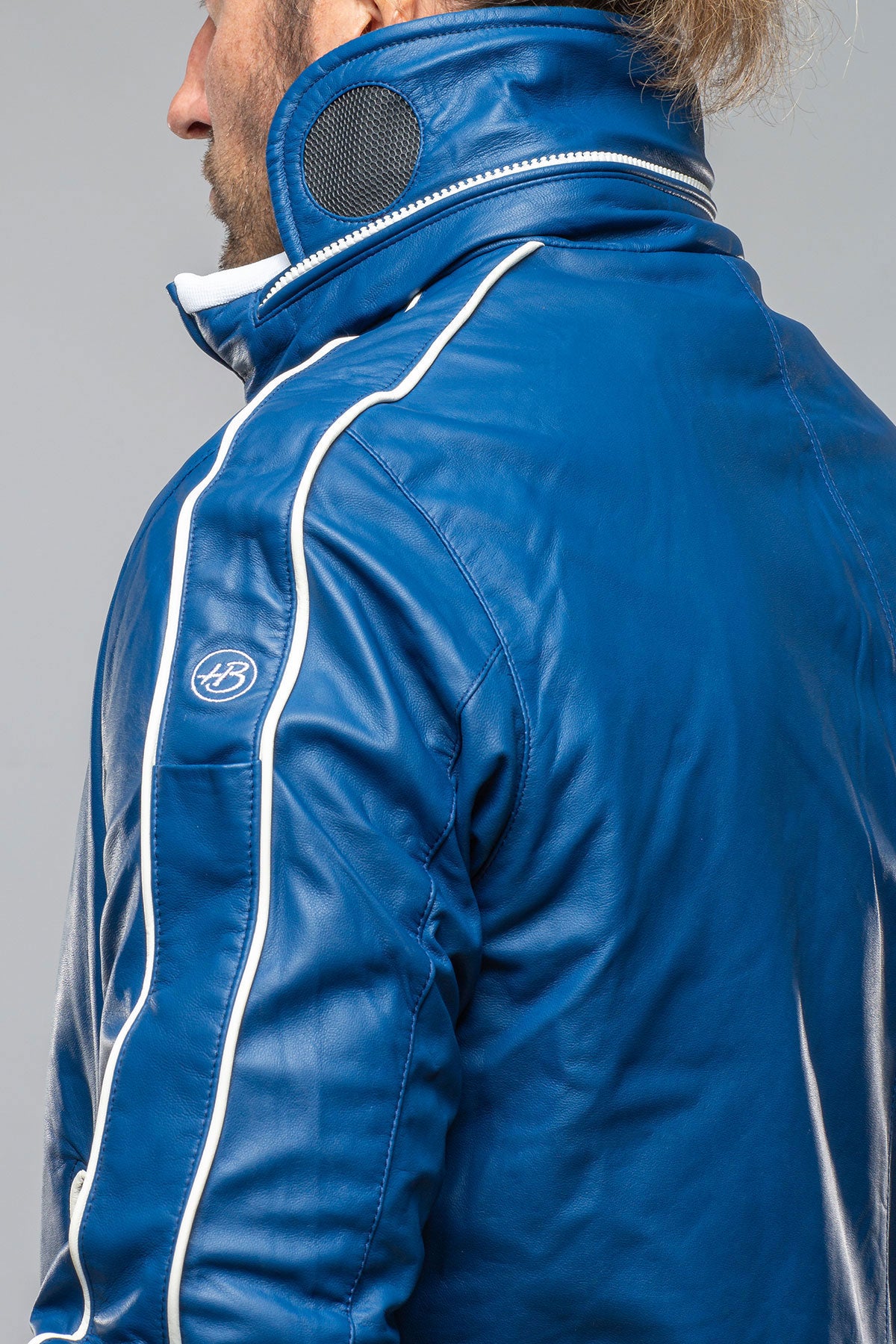 LS Race Jacket In Royal Blue | Mens - Outerwear - Leather | Heinz Bauer
