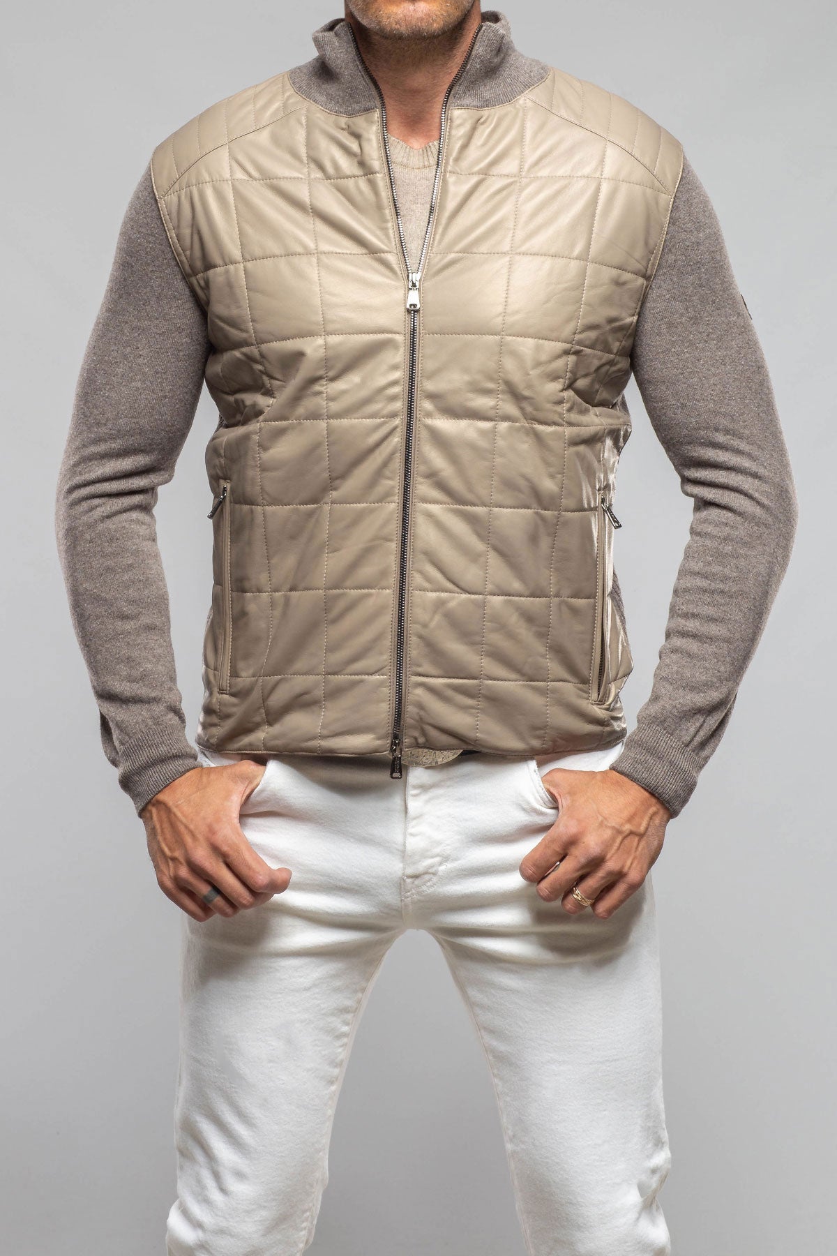 Heinz Bauer Luge Racer Sweater Jacket In Gold Sand Mens - Outerwear - Leather