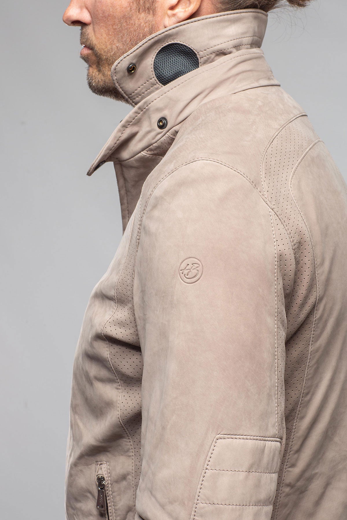 Heinz Bauer San Remo Race Jacket In Grey Sand Mens - Outerwear - Leather
