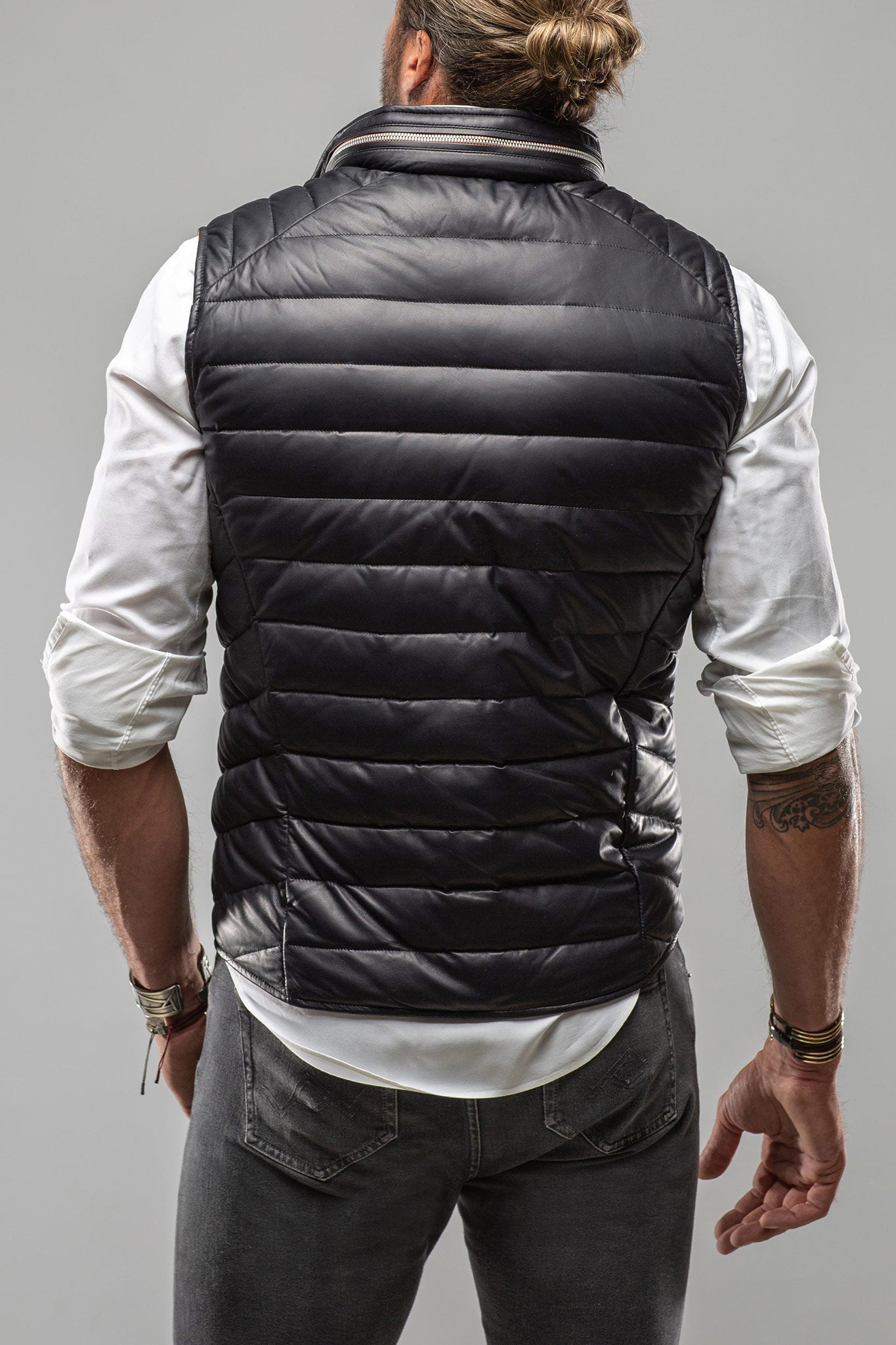Heinz Bauer Saxan Leather Vest In Navy Mens - Outerwear - Leather