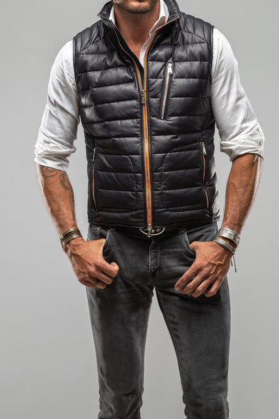 Heinz Bauer Saxan Leather Vest In Navy Mens - Outerwear - Leather