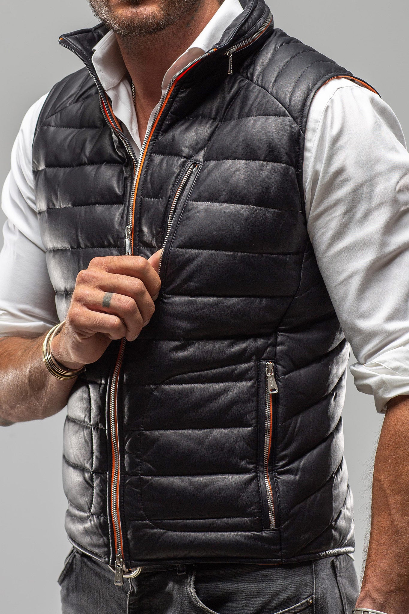 Heinz Bauer Saxan Leather Vest In Navy Mens - Outerwear - Leather
