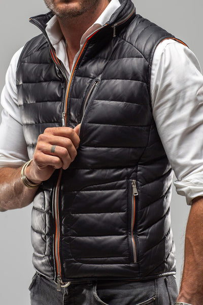 Heinz Bauer Saxan Leather Vest In Navy Mens - Outerwear - Leather